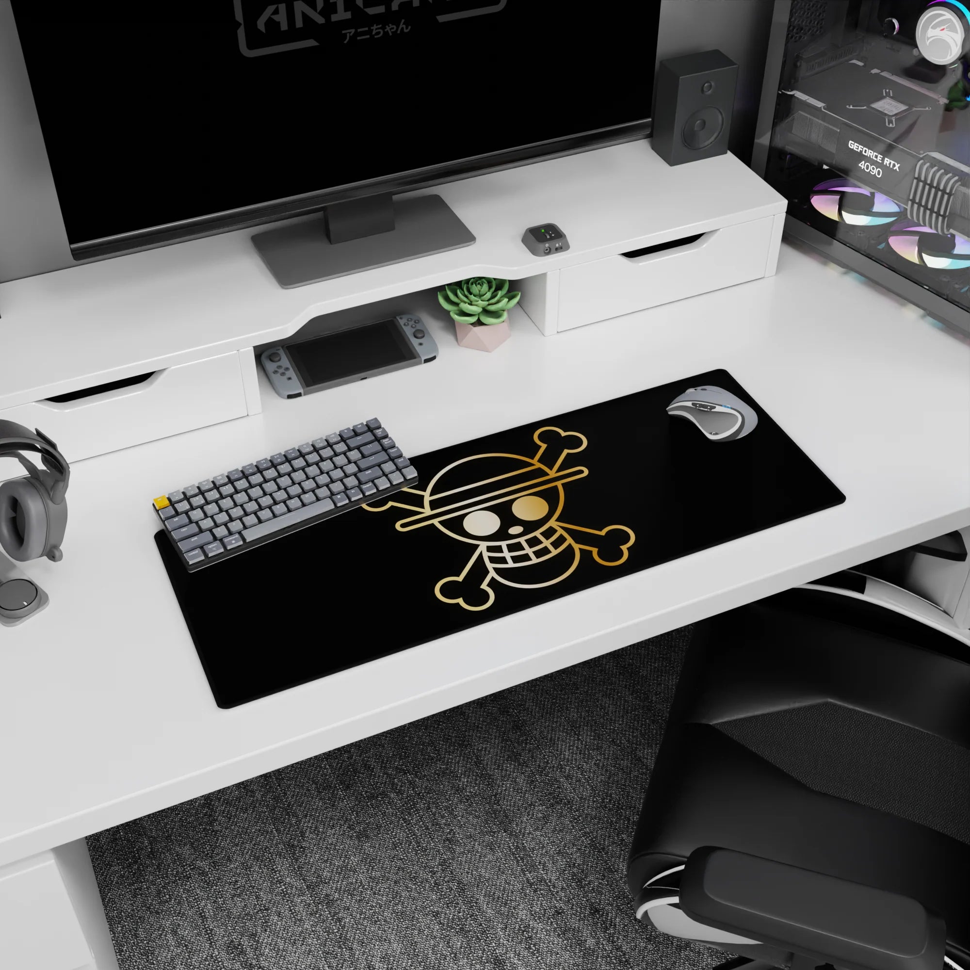 One Piece Deskmat | Mousepad | Deskpad - Golden Straw Hat Jolly Roger - AniChan