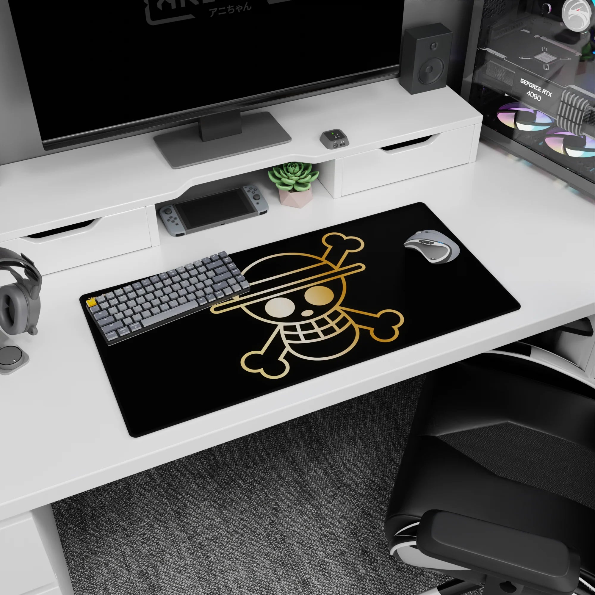 One Piece Deskmat | Mousepad | Deskpad - Golden Straw Hat Jolly Roger - AniChan