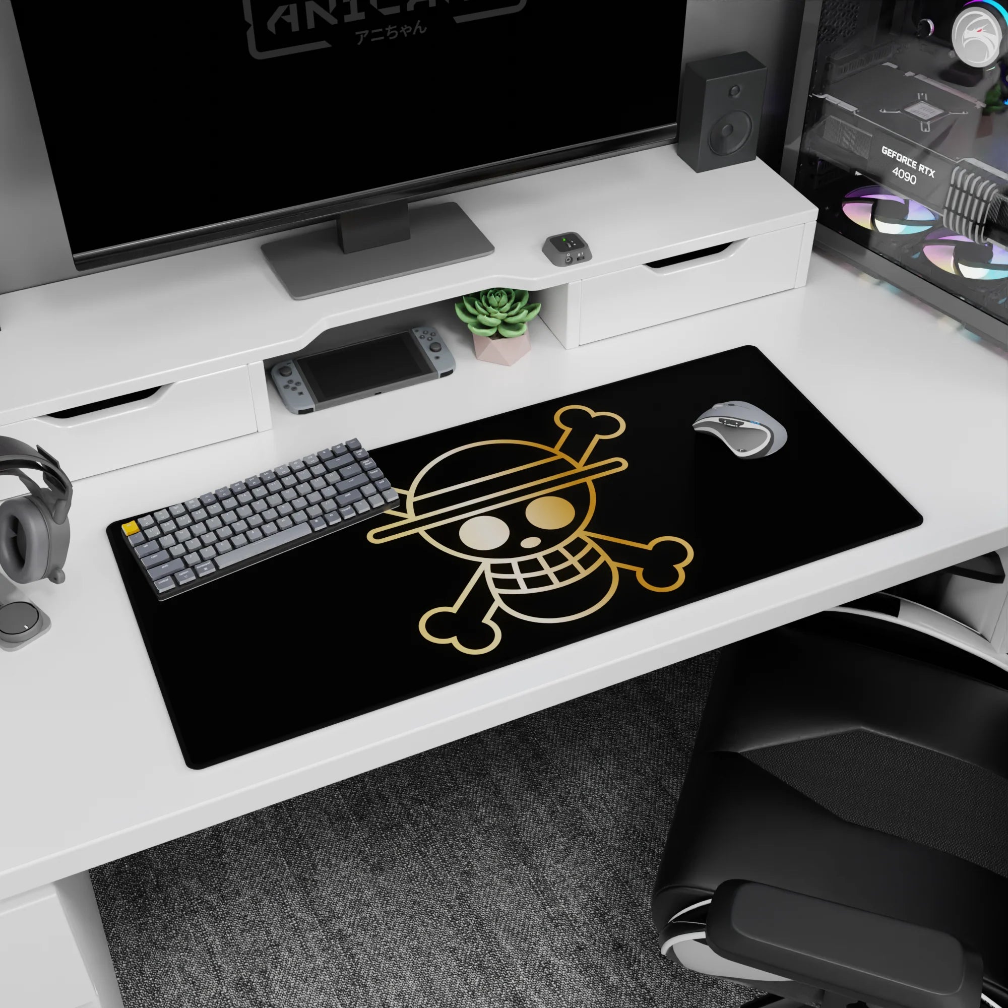 One Piece Deskmat | Mousepad | Deskpad - Golden Straw Hat Jolly Roger - AniChan