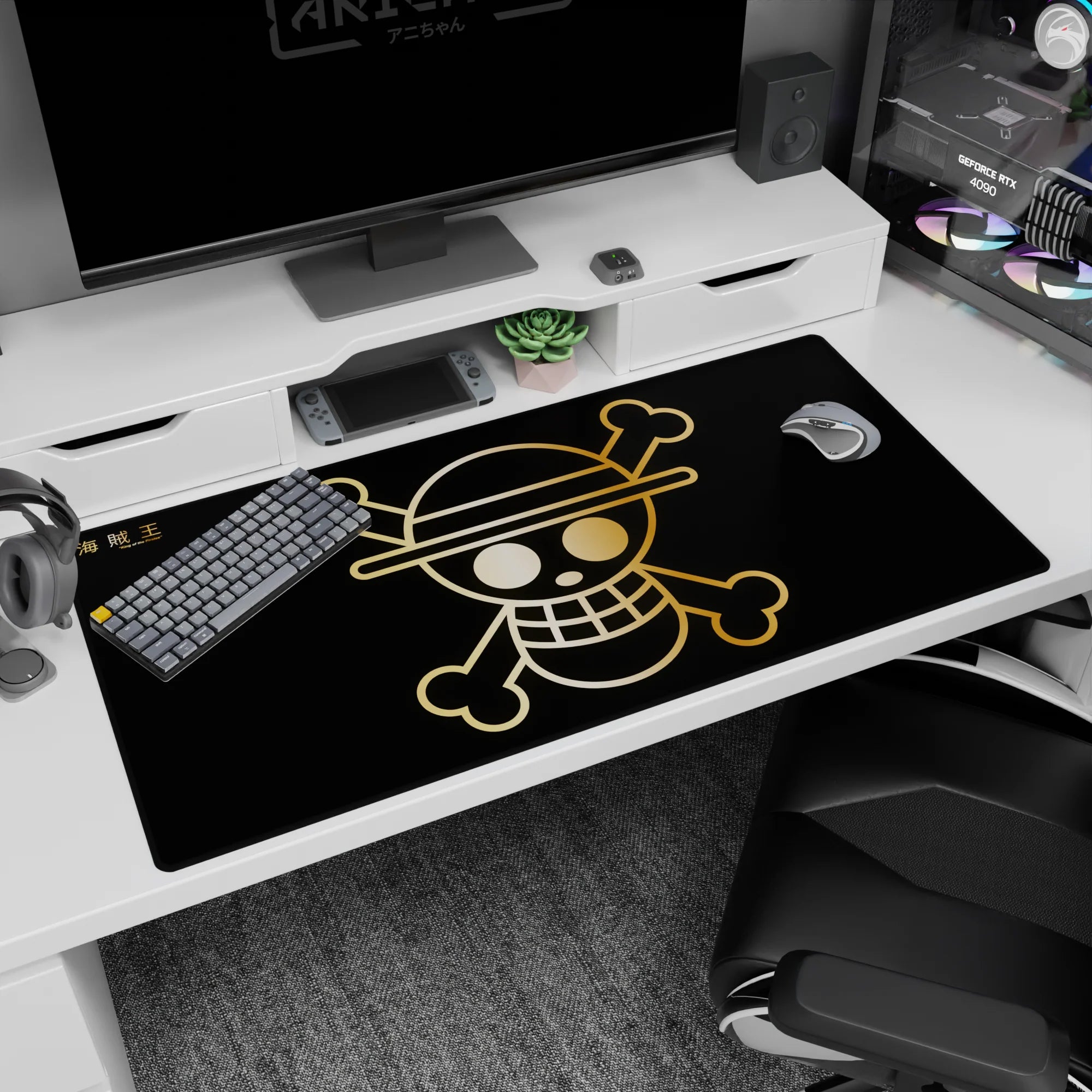 One Piece Deskmat | Mousepad | Deskpad - Golden Straw Hat Jolly Roger - AniChan