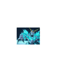 Classic anime mecha hero mouse pad, neon crystal armor and gold horns, 14x10 inches.