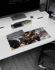 28x12 inches anime girl mouse pad featuring fierce officer girl mid-strike, curls flying, rifle angled wide.