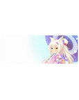 32x12 inches anime girl mouse pad with fox-eared girl in pink floral yukata and purple parasol.