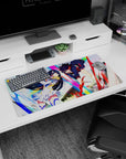 32x16 inches anime girl mouse pad showing black-haired armored girl dueling a red-haired rival mid-lunge.