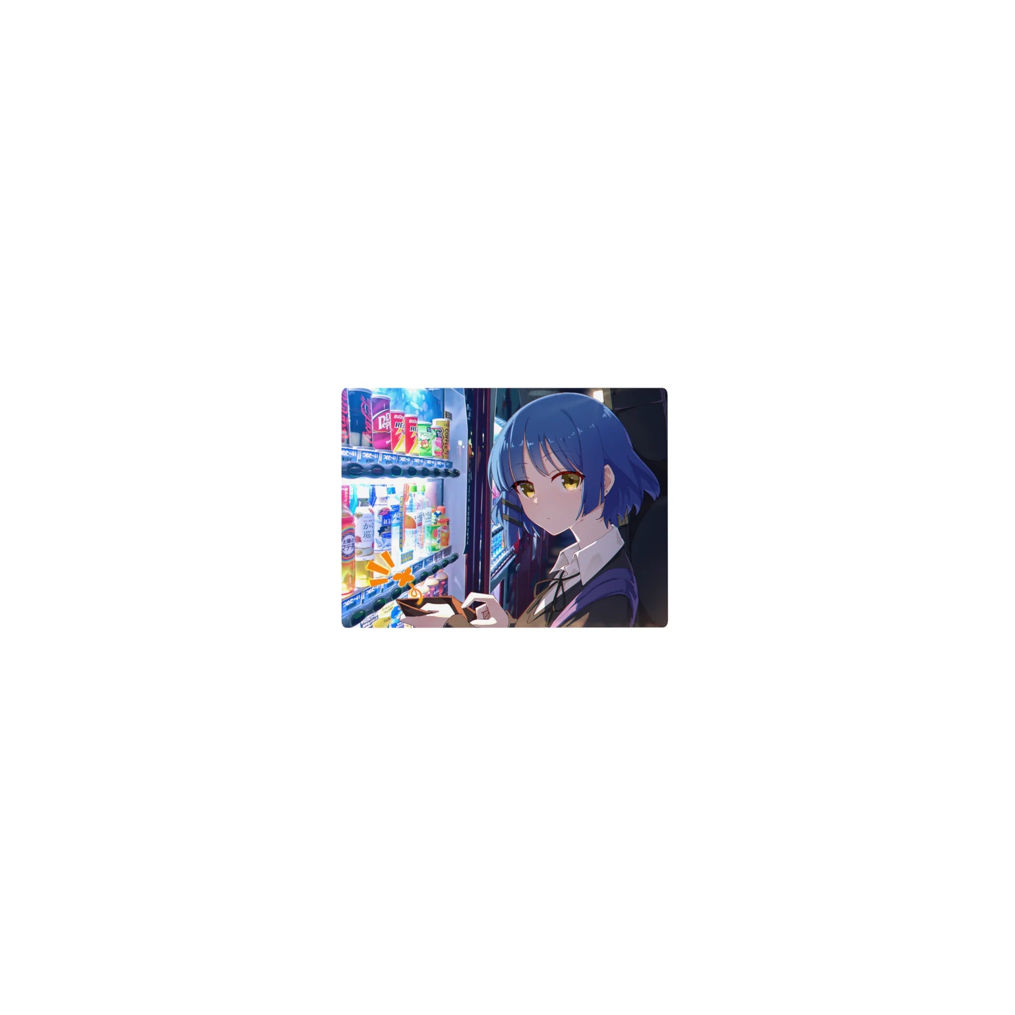 Classic anime girl mouse pad 14x10 inches with vending machine scene and neon city glow artwork.