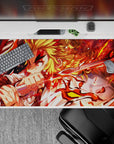 Rengoku from Demon Slayer on a 40x20 inches anime desk pad, flames and energy vividly depicted, enhancing your workspace.