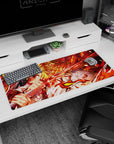 Rengoku from Demon Slayer 36x16 inch desk pad, vibrant flames and katana detail, perfect for anime fans seeking dynamic energy.