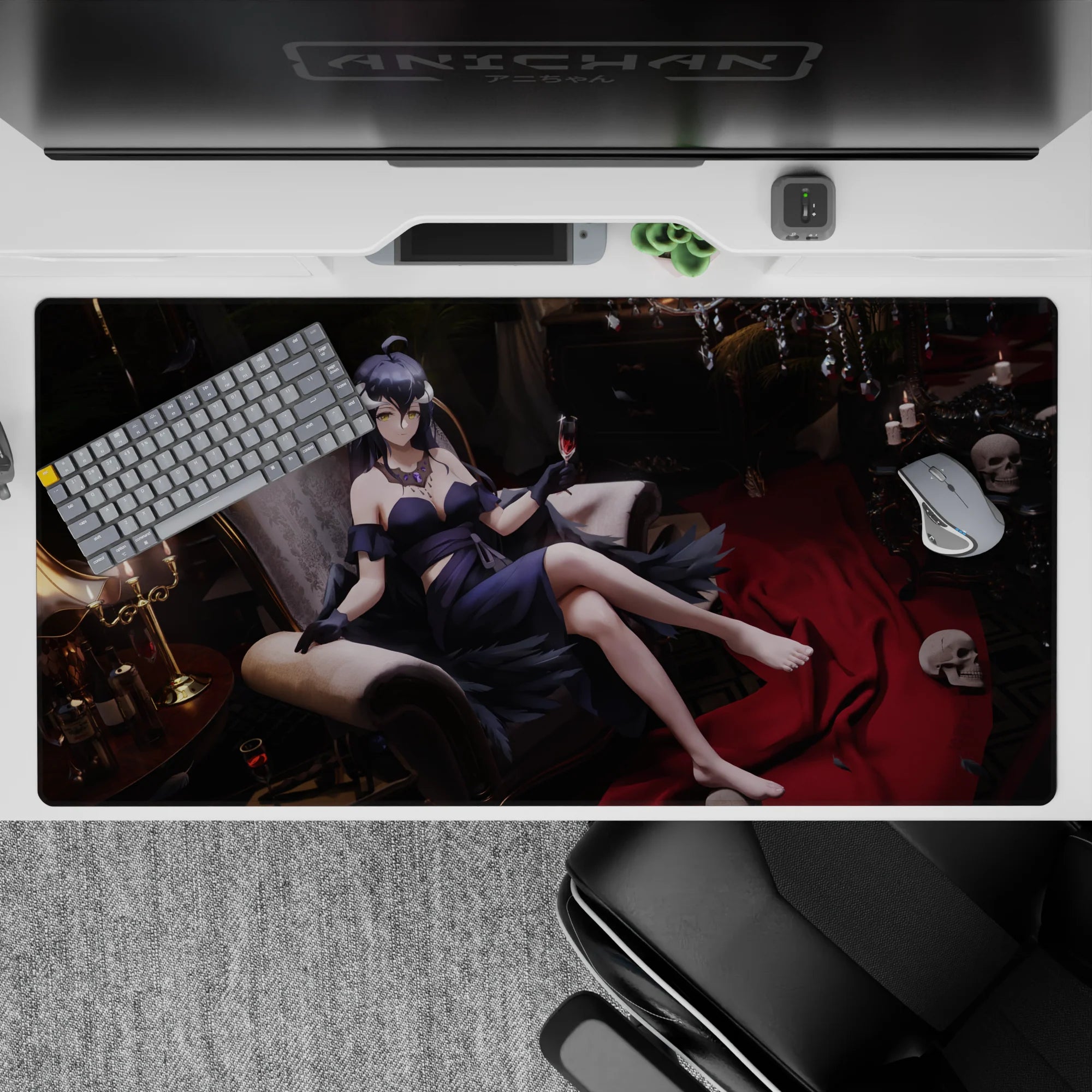 Overlord Deskmat | Mousepad | Deskpad - Albedo's Midnight Elegance - AniChan