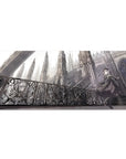 Gothic anime girl desk pad 36x16 inches with iron balcony, lace dress, and cathedral spires.