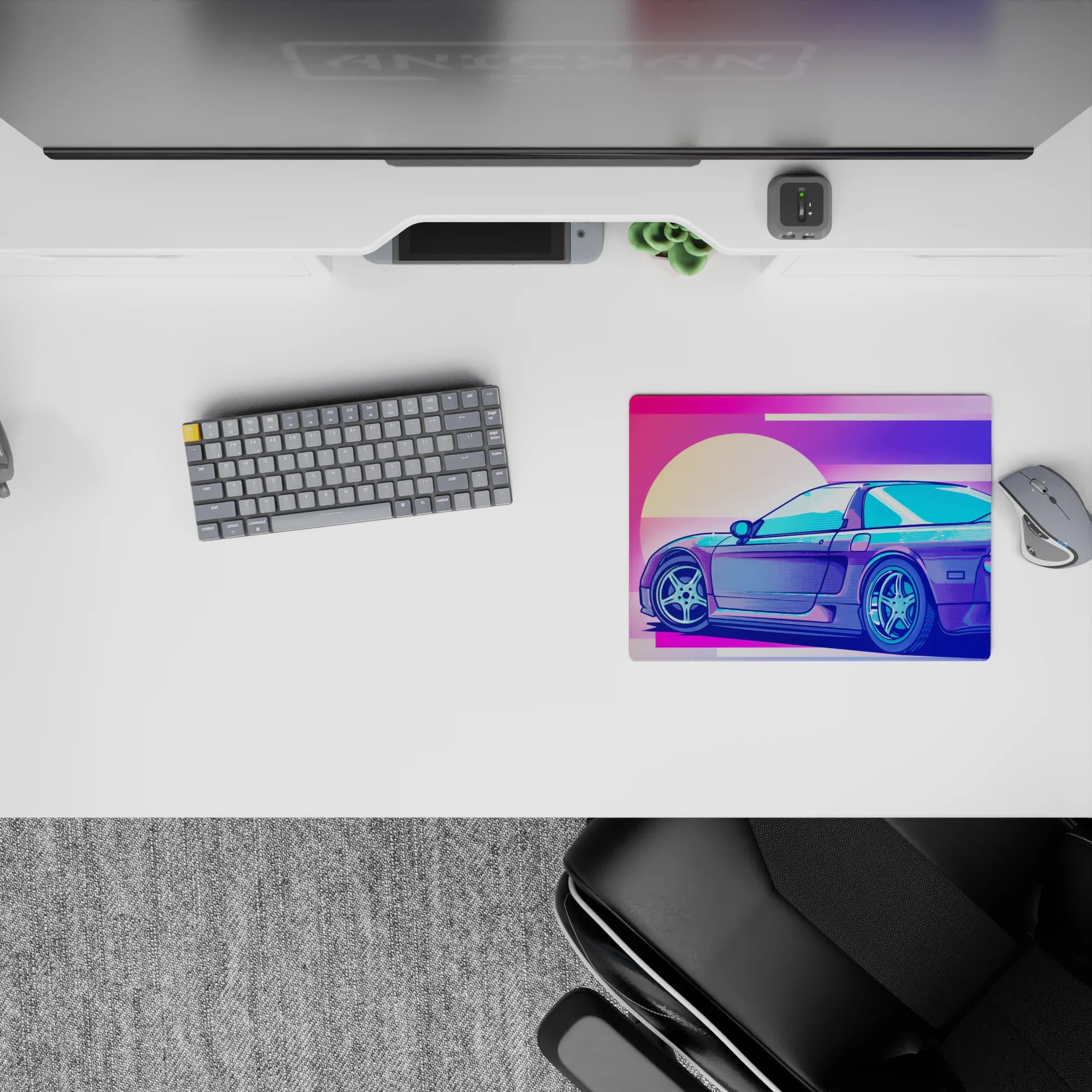 Retrowave - Vaporwave Deskmat | Mousepad | Deskpad - Neon Racer Drift - AniChan