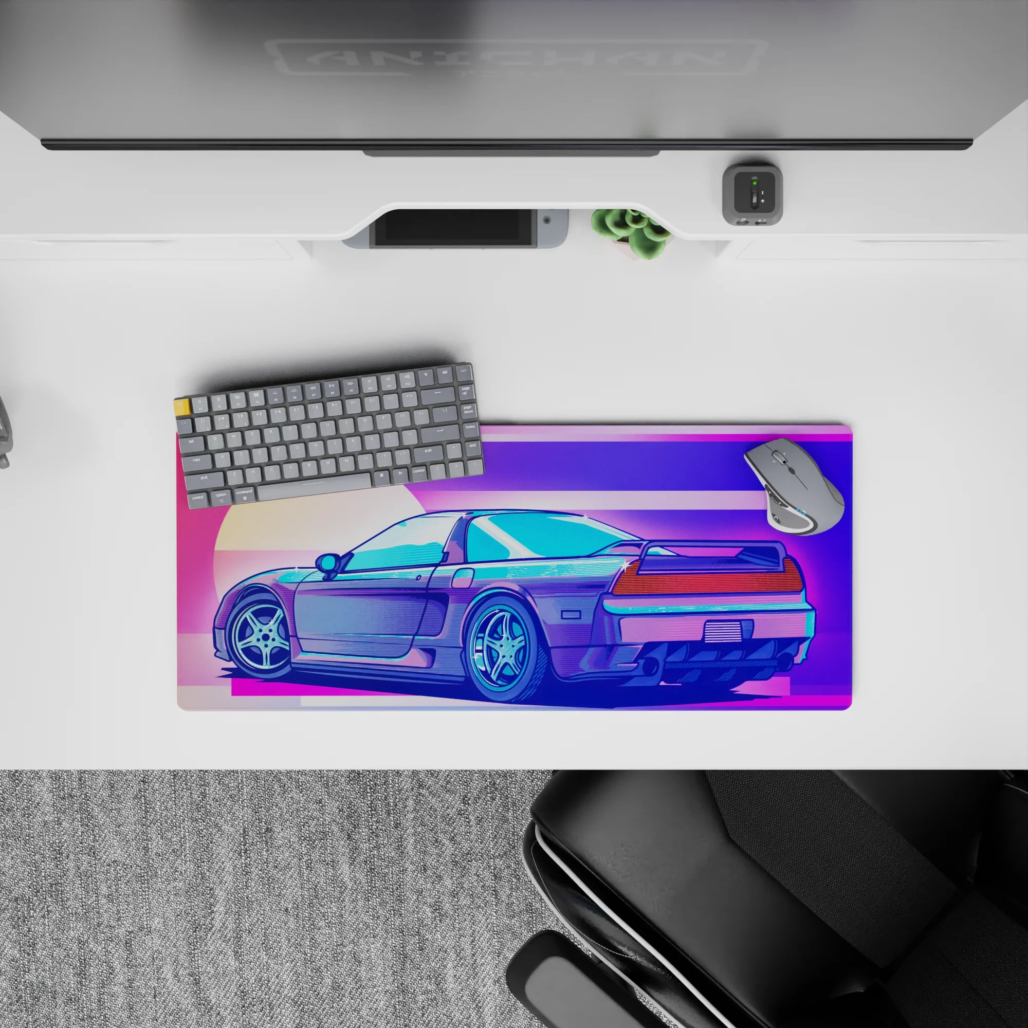 Retrowave - Vaporwave Deskmat | Mousepad | Deskpad - Neon Racer Drift - AniChan