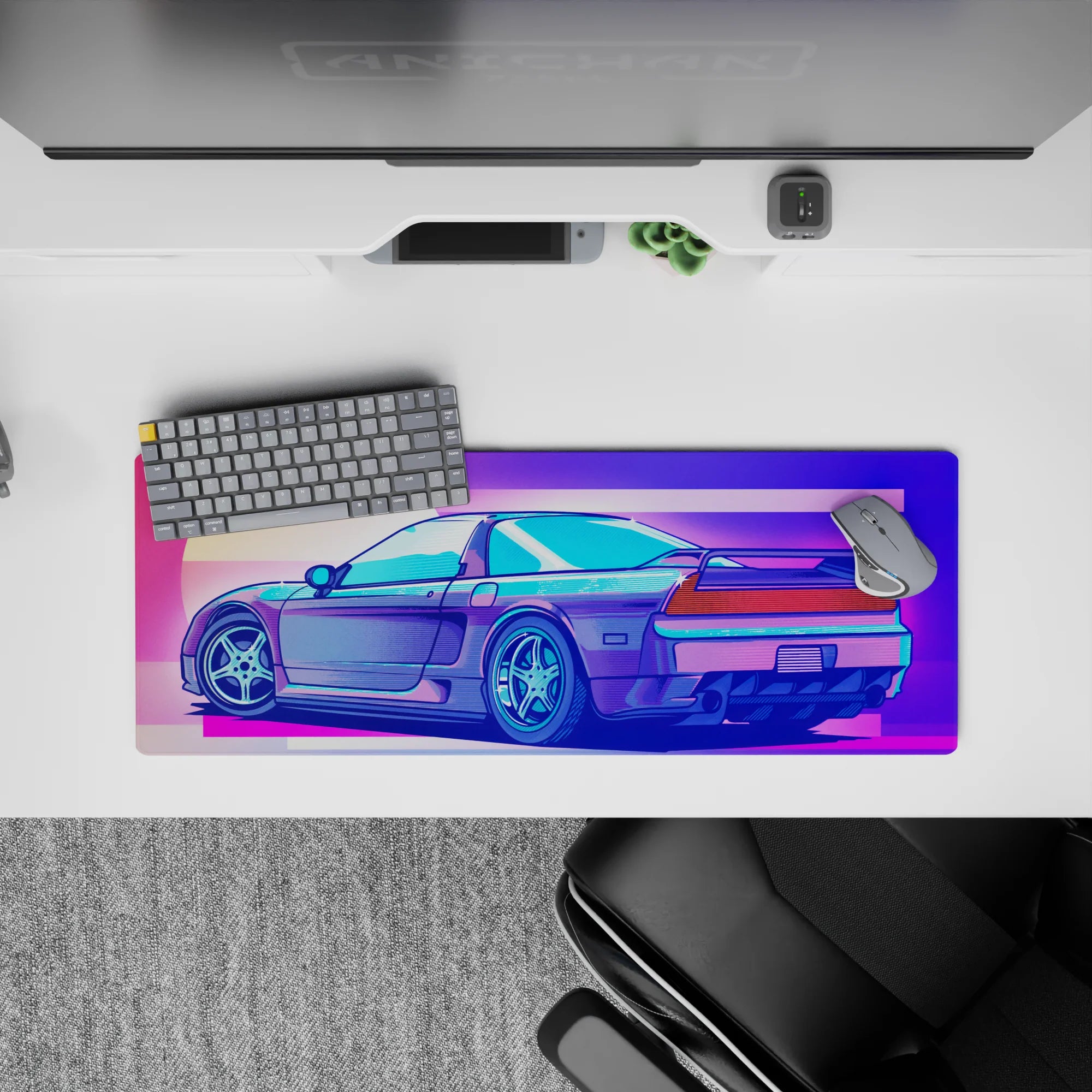 Retrowave - Vaporwave Deskmat | Mousepad | Deskpad - Neon Racer Drift - AniChan