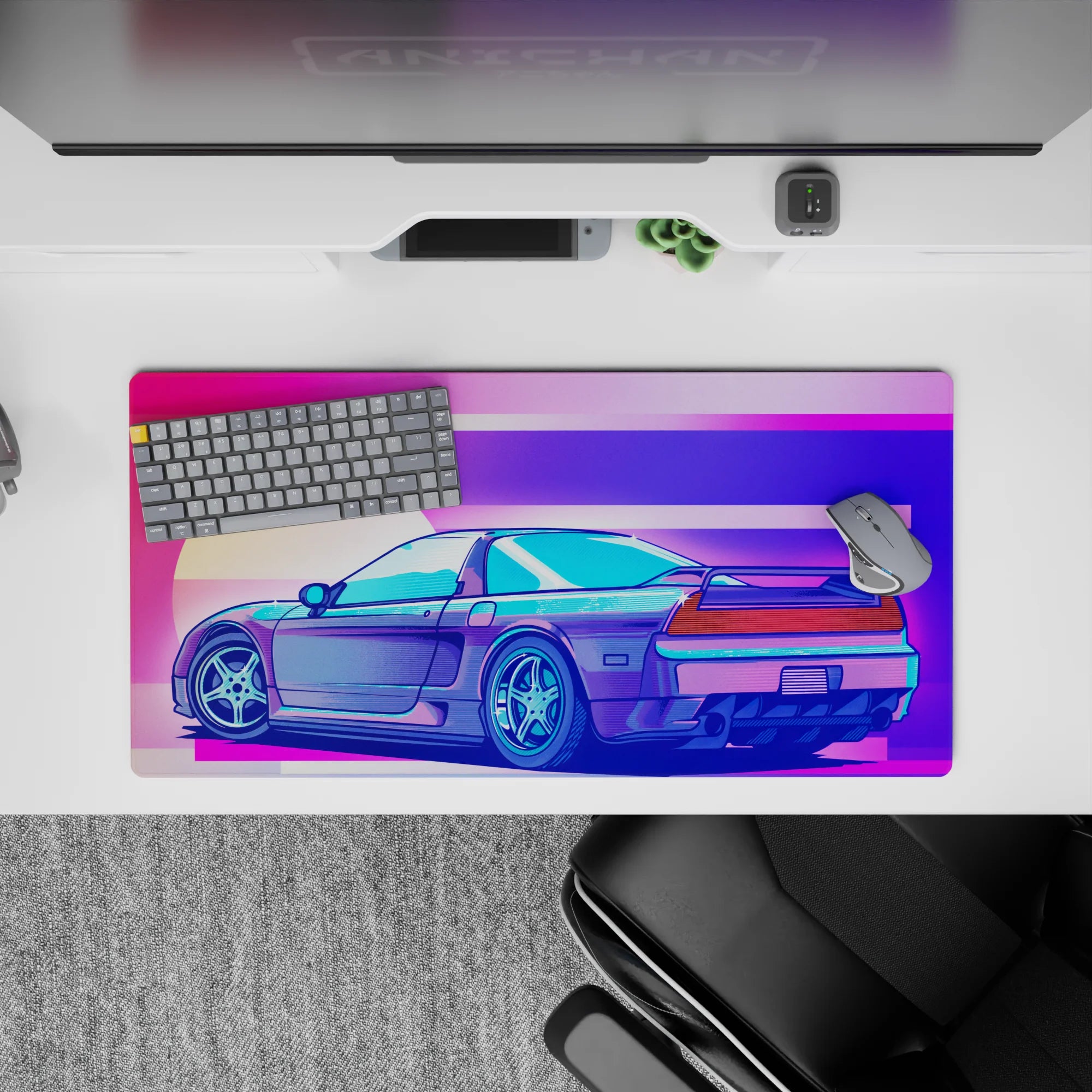 Retrowave - Vaporwave Deskmat | Mousepad | Deskpad - Neon Racer Drift - AniChan