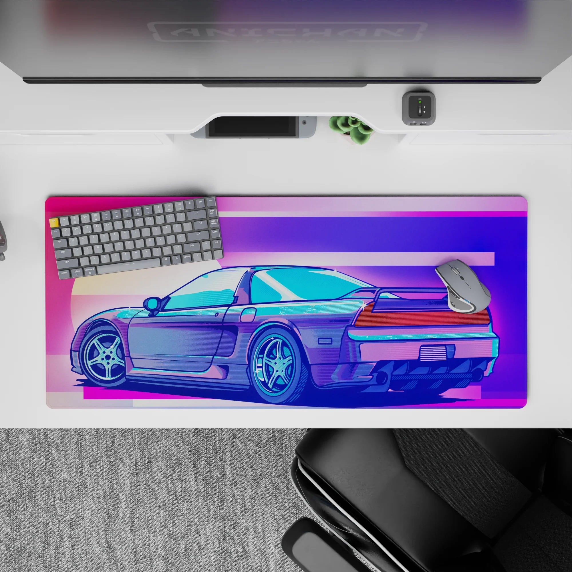 Retrowave - Vaporwave Deskmat | Mousepad | Deskpad - Neon Racer Drift - AniChan