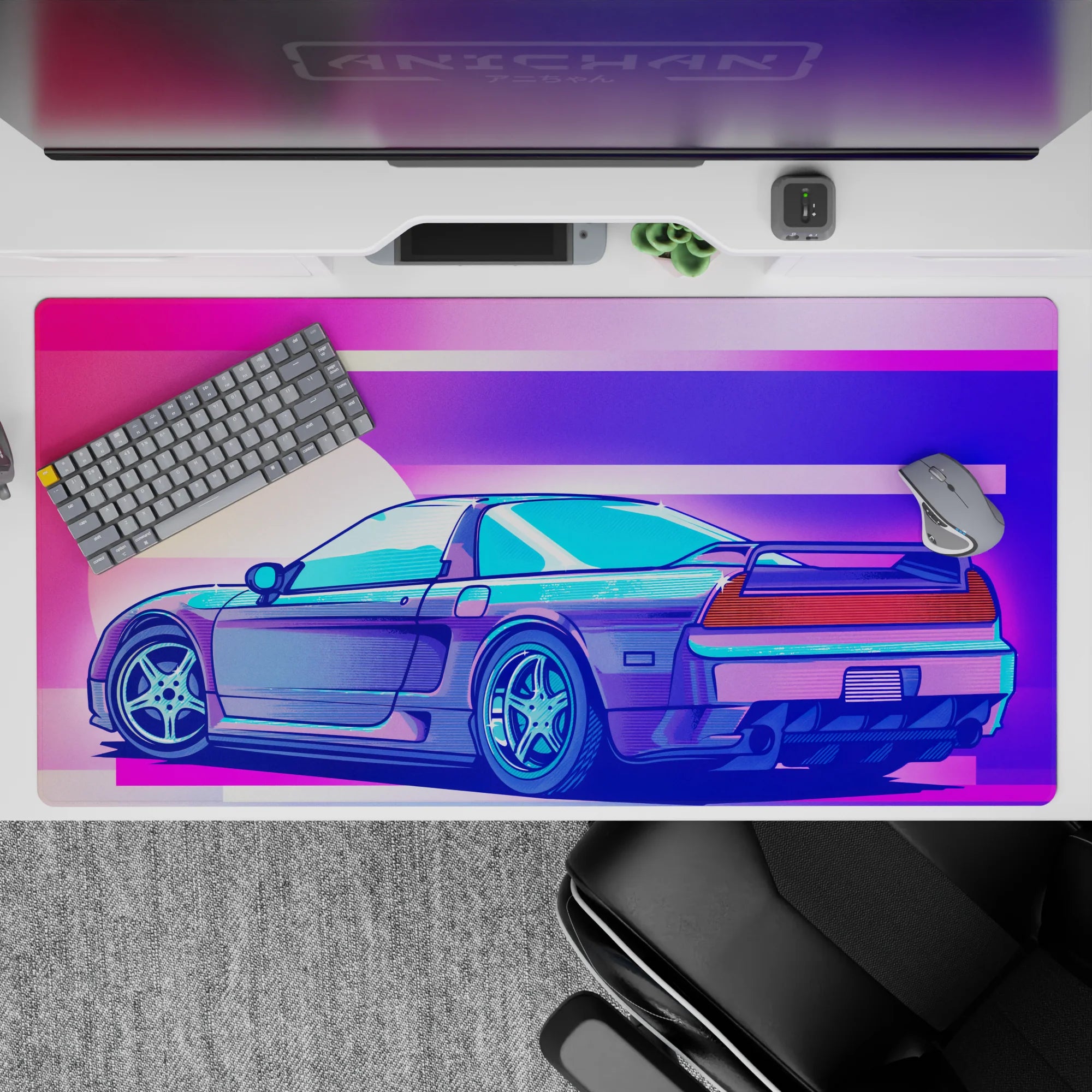 Retrowave - Vaporwave Deskmat | Mousepad | Deskpad - Neon Racer Drift - AniChan