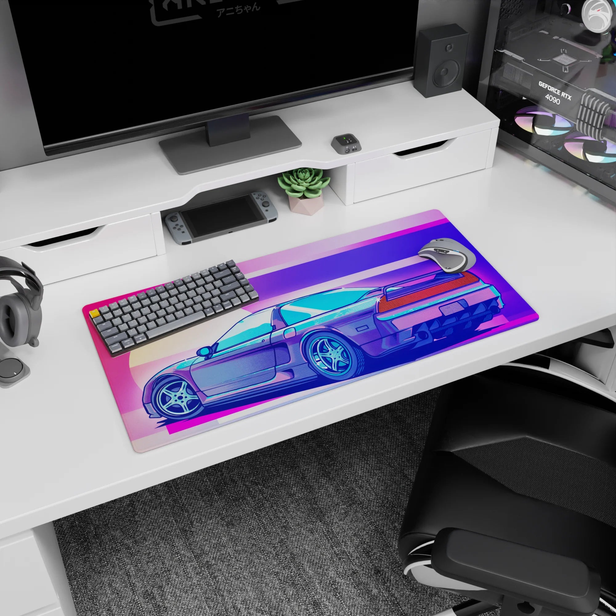 Retrowave - Vaporwave Deskmat | Mousepad | Deskpad - Neon Racer Drift - AniChan