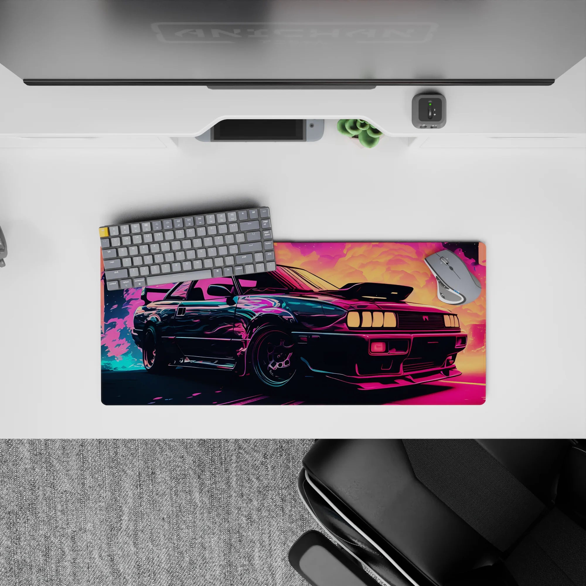 Retrowave-Vaporwave Deskmat | Mousepad | Deskpad - Neon Turbo Drift - AniChan