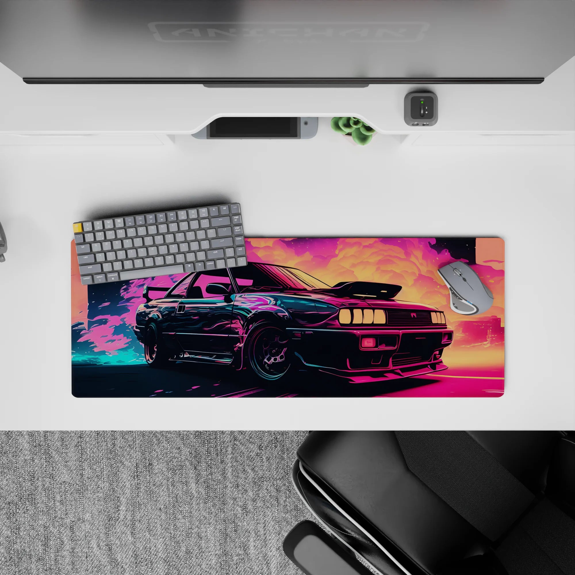 Retrowave-Vaporwave Deskmat | Mousepad | Deskpad - Neon Turbo Drift - AniChan