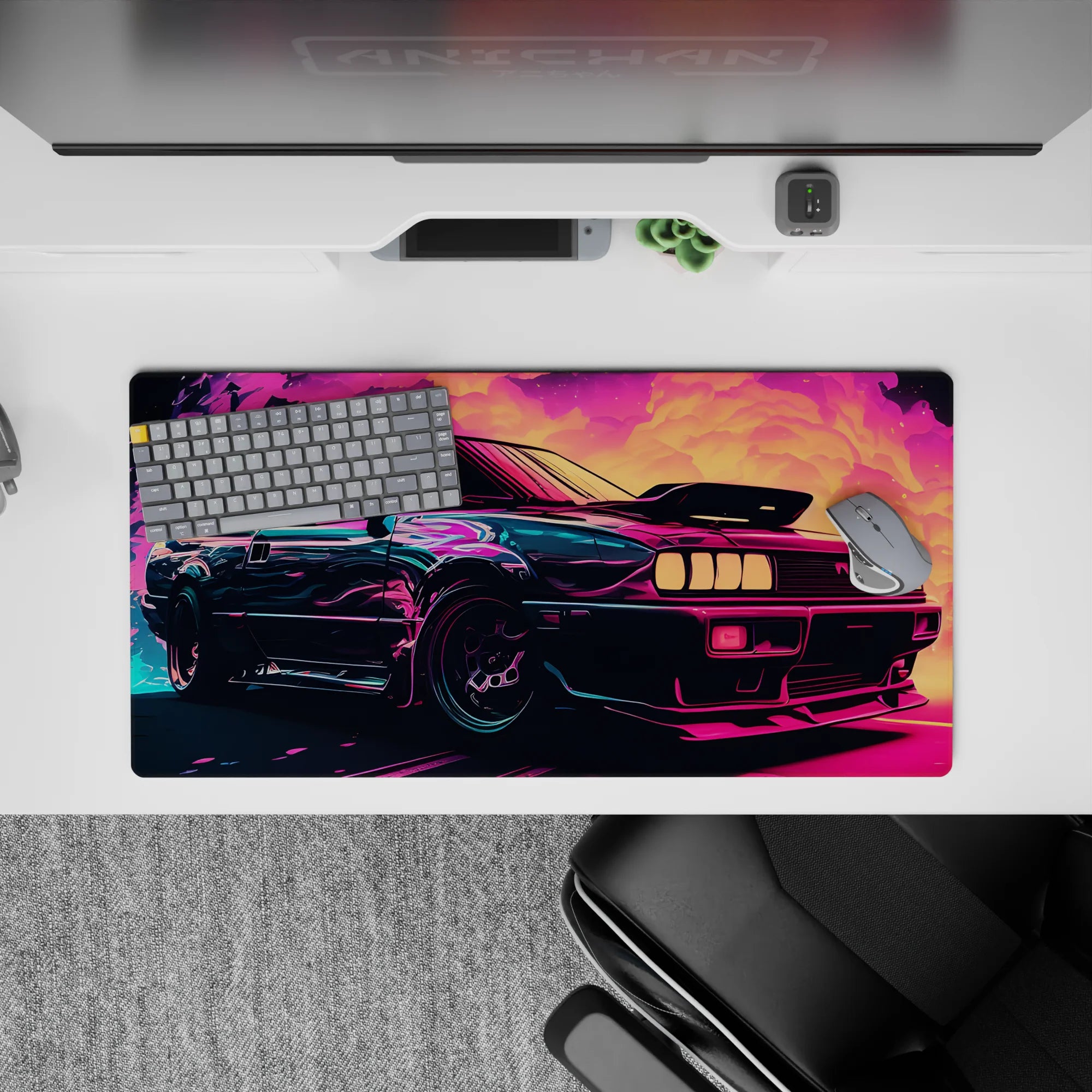 Retrowave-Vaporwave Deskmat | Mousepad | Deskpad - Neon Turbo Drift - AniChan