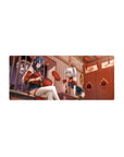 28x12 inches anime girl mouse pad with two festival girls, lanterns, fireworks, and lucky wall charms.