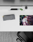Stormy midnight anime mouse pad 14x10 inches in neon yellow lightning and soft pink sleeves, moody vibe.