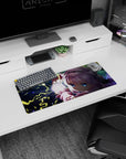 28x12 inches Miss Kobayashi’s Dragon Maid mouse pad featuring Kanna with blue eyes and a crackling orb.