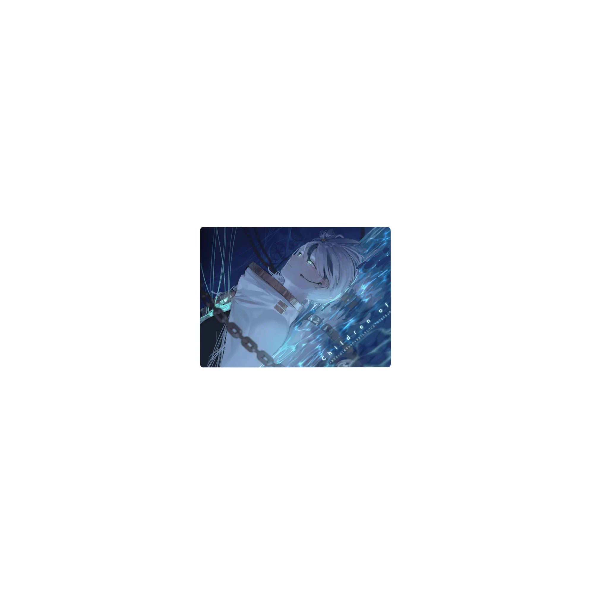 Classic anime girl mouse pad 14x10 inches with silver-haired girl, neon aqua glow, and tech symbols.