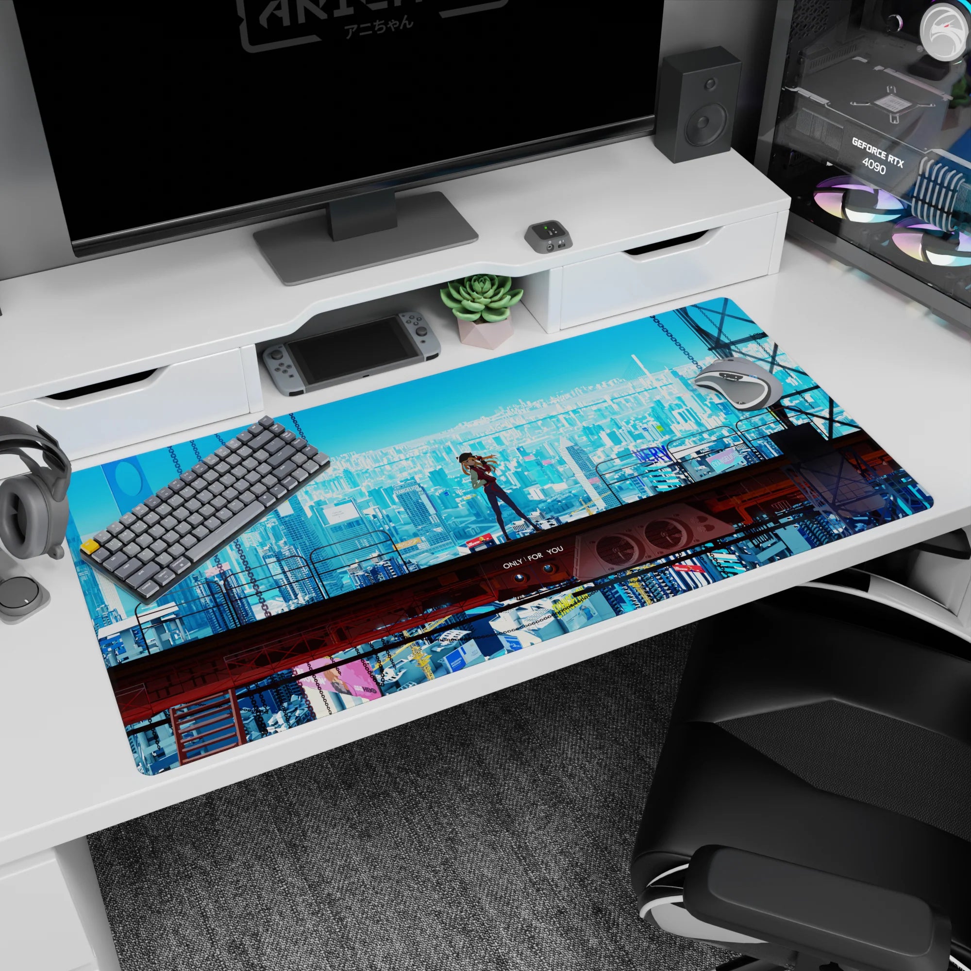 Evangelion - Anime Mouse Pad and Desk Pad - Cyberpunk Asuka Skyline - AniChan