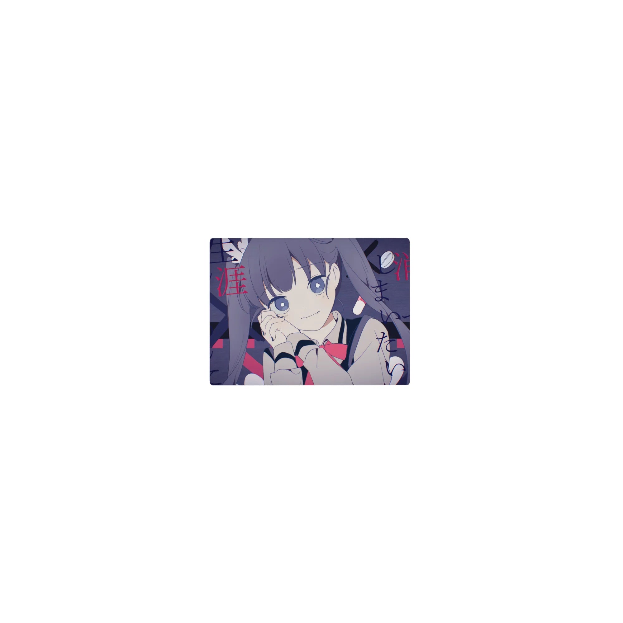 Classic anime girl mouse pad 14x10 inches with violet twin-tails, sailor collar, red ribbon, Japanese text.