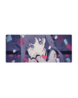28x12 inches anime girl mouse pad with violet twin tails, sailor collar, red ribbon, navy graphic background.