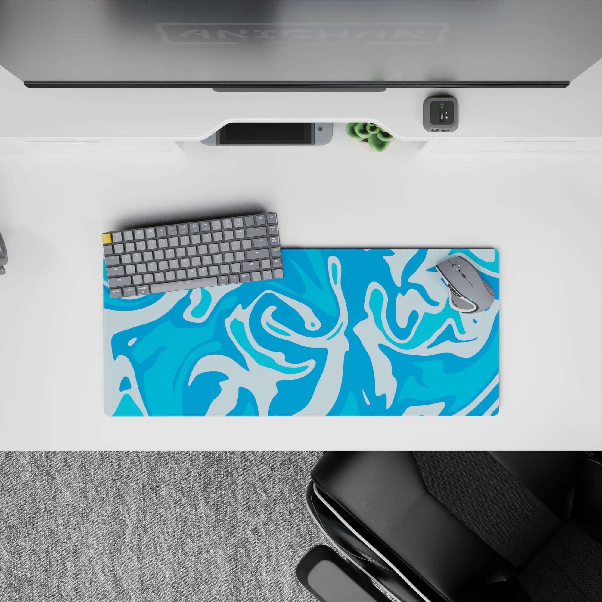 Abstract Deskmat | Mousepad | Deskpad - Liquid Blue Flow - AniChan