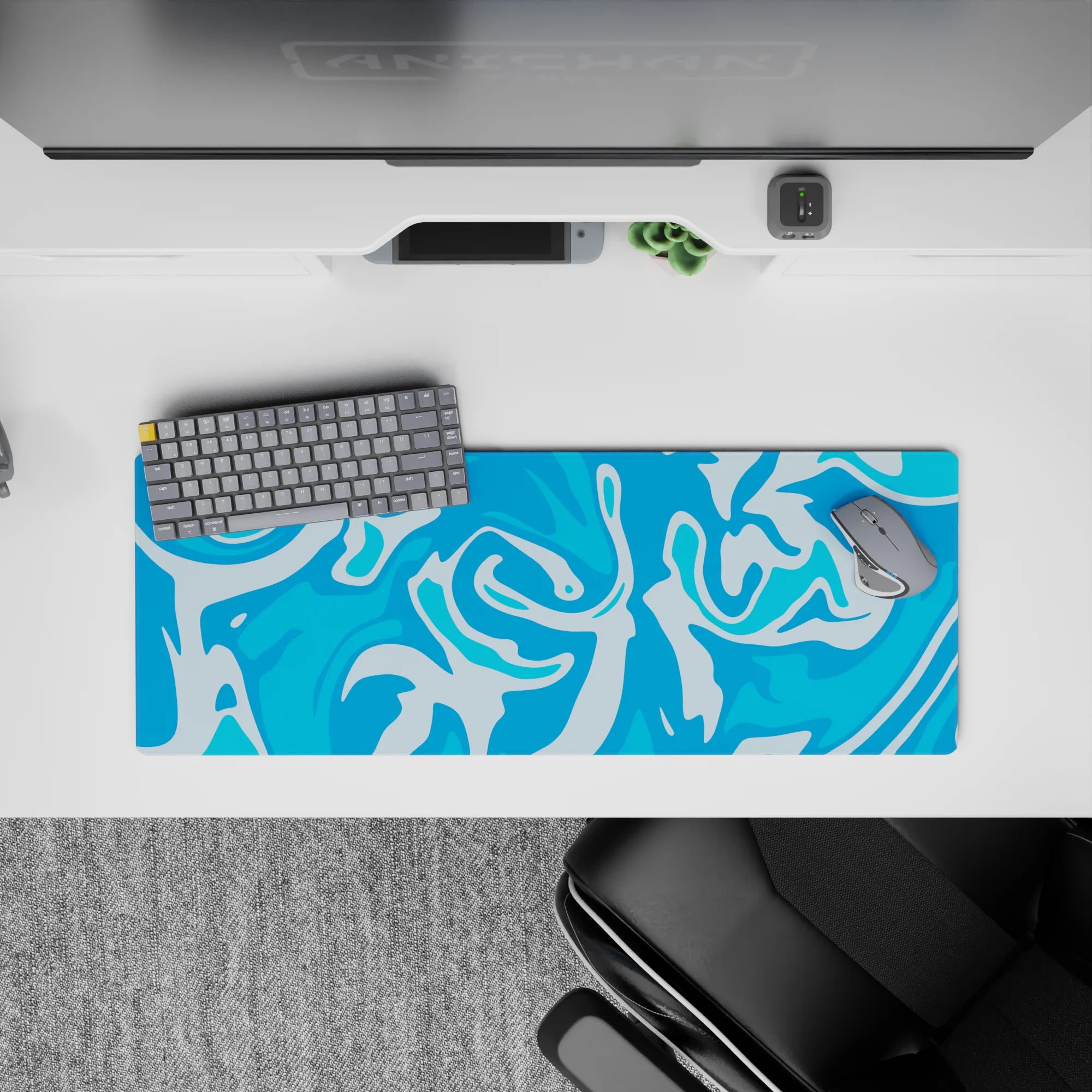 Abstract Deskmat | Mousepad | Deskpad - Liquid Blue Flow - AniChan