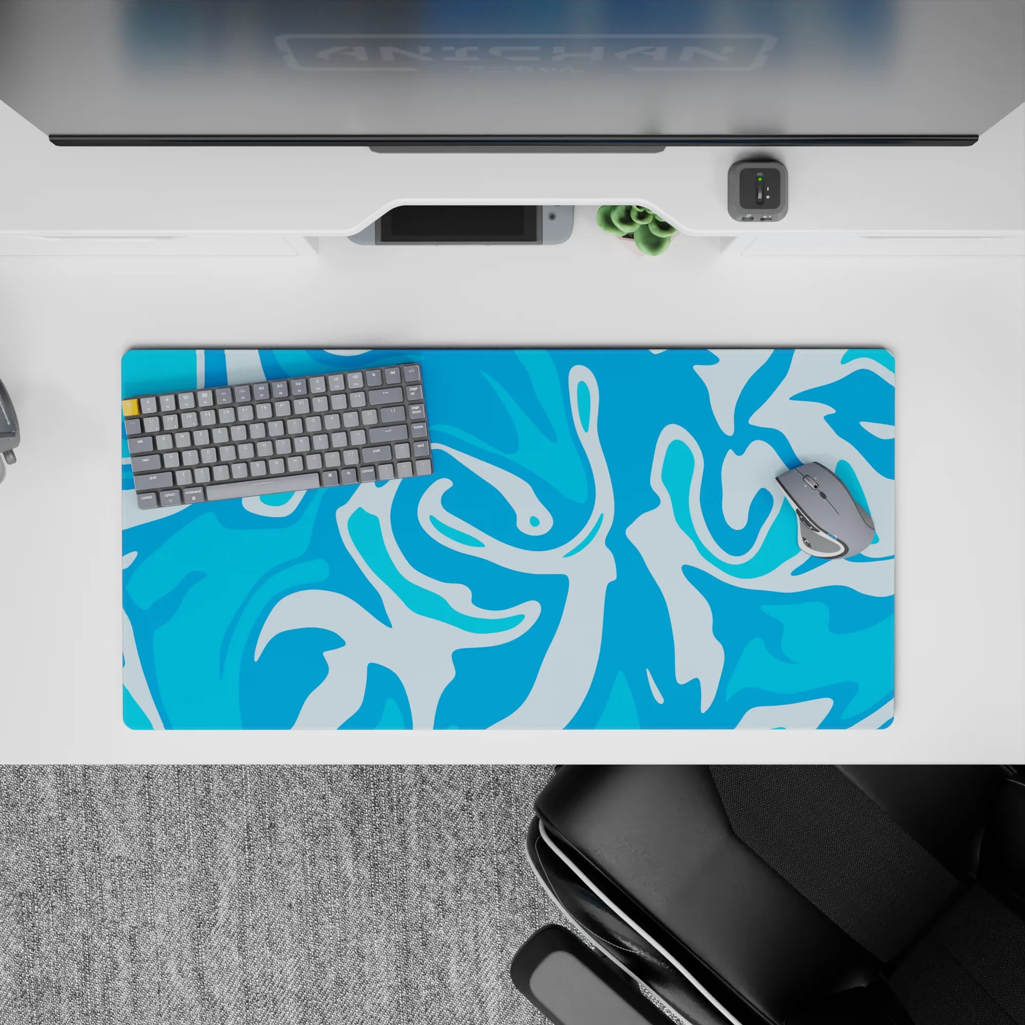 Abstract Deskmat | Mousepad | Deskpad - Liquid Blue Flow - AniChan