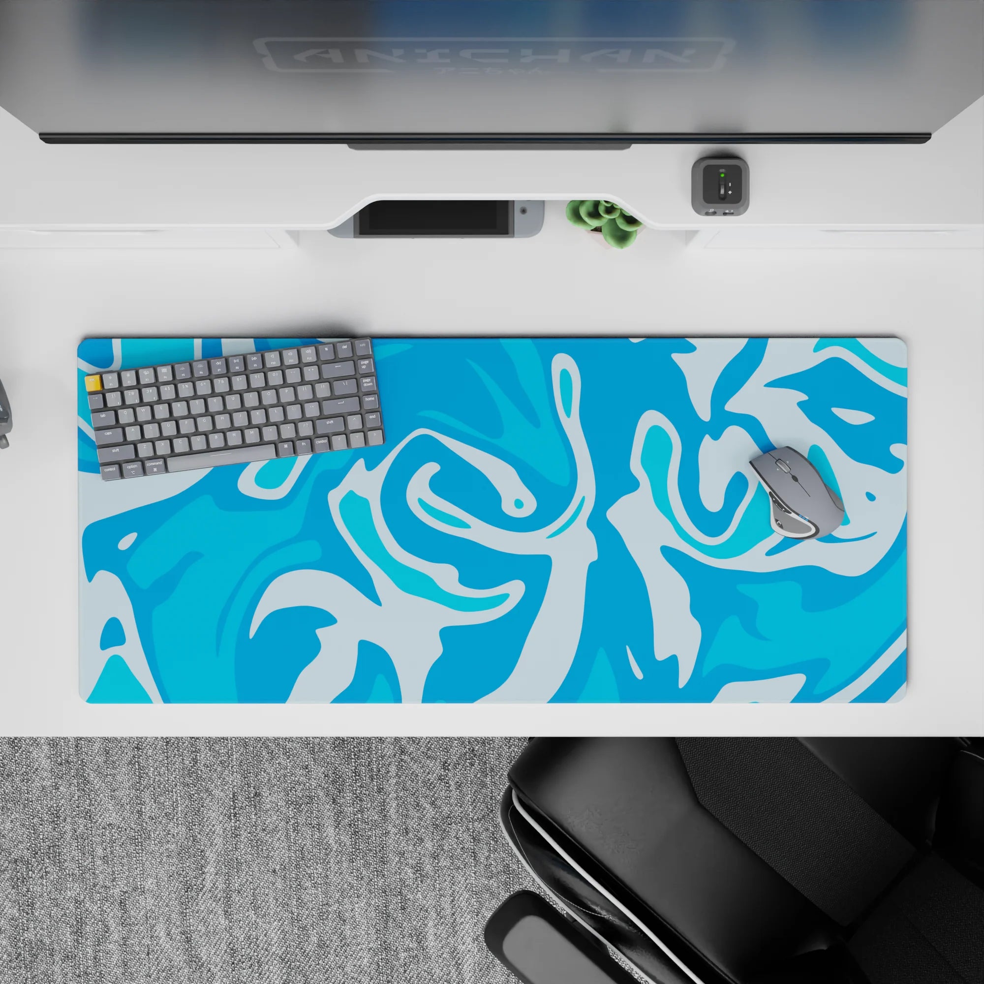 Abstract Deskmat | Mousepad | Deskpad - Liquid Blue Flow - AniChan