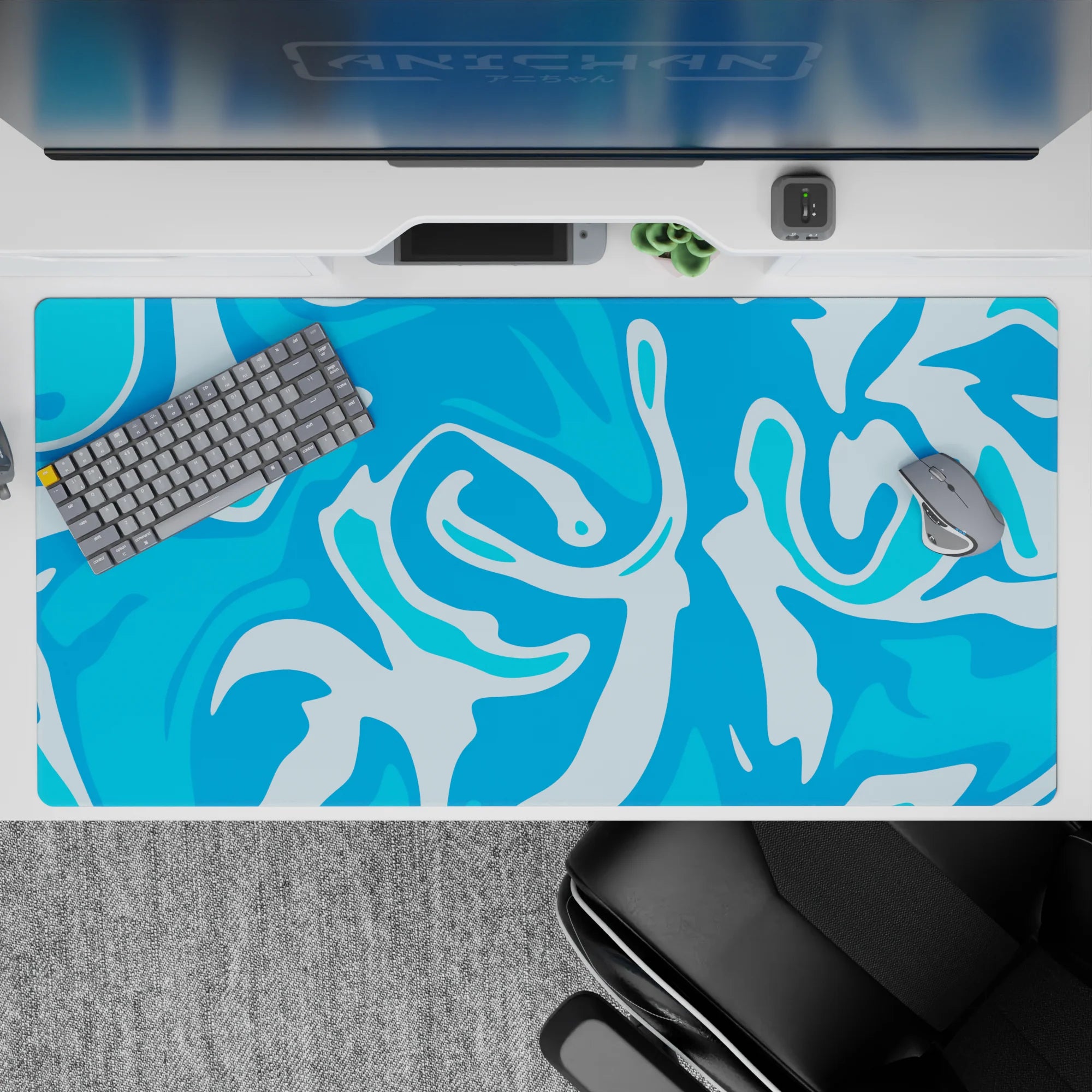 Abstract Deskmat | Mousepad | Deskpad - Liquid Blue Flow - AniChan