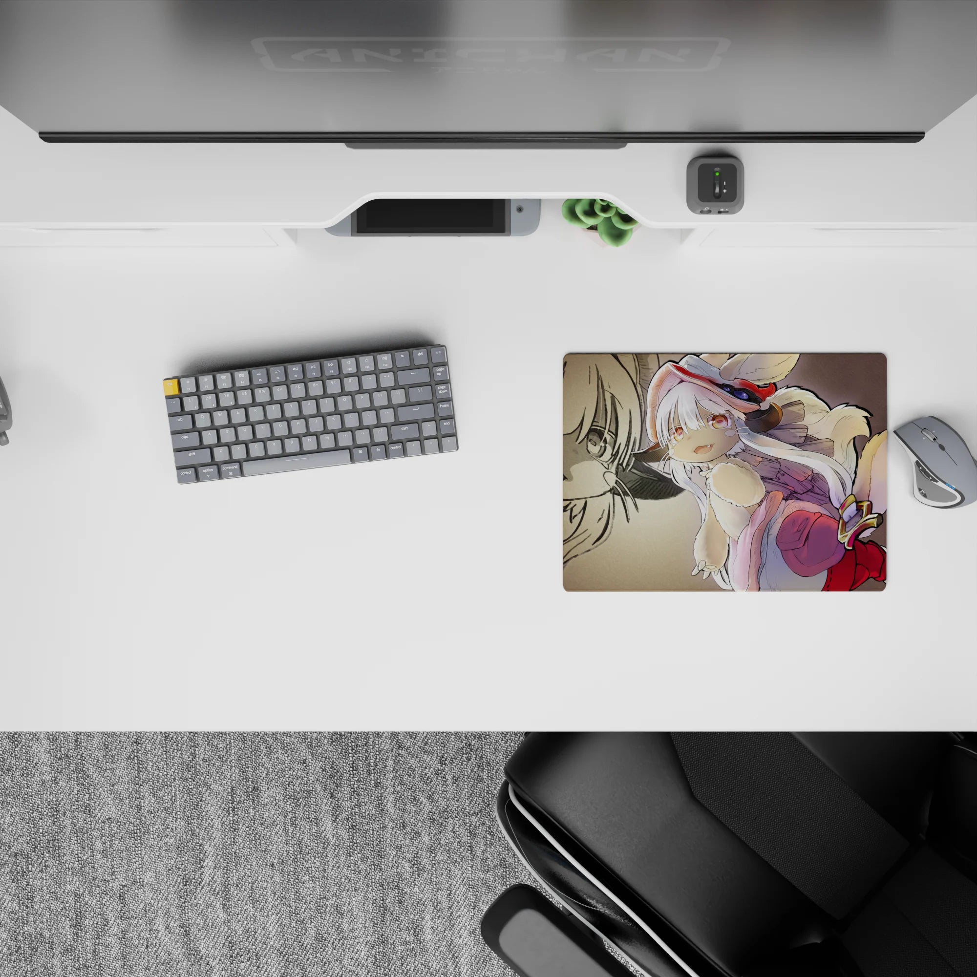 14x10 inches classic anime mouse pad in warm sepia and creamy fur tones, cozy brave vibe, smooth tracking.