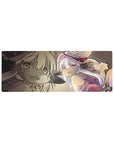 Anime mouse pad 32x12 inches featuring a chibi white-haired explorer with red hat, goggles, and sepia sketch backdrop.
