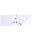 32x12 inches anime girl mouse pad with white-haired dragon girl, lil horns, navy bow, frilly outfit.