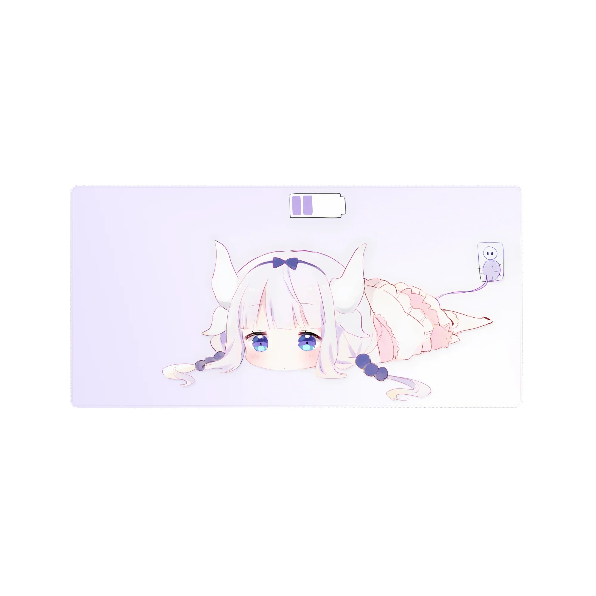 32x16 inches anime girl mouse pad with white-haired horned dragon girl, navy bow, and frilly outfit art.