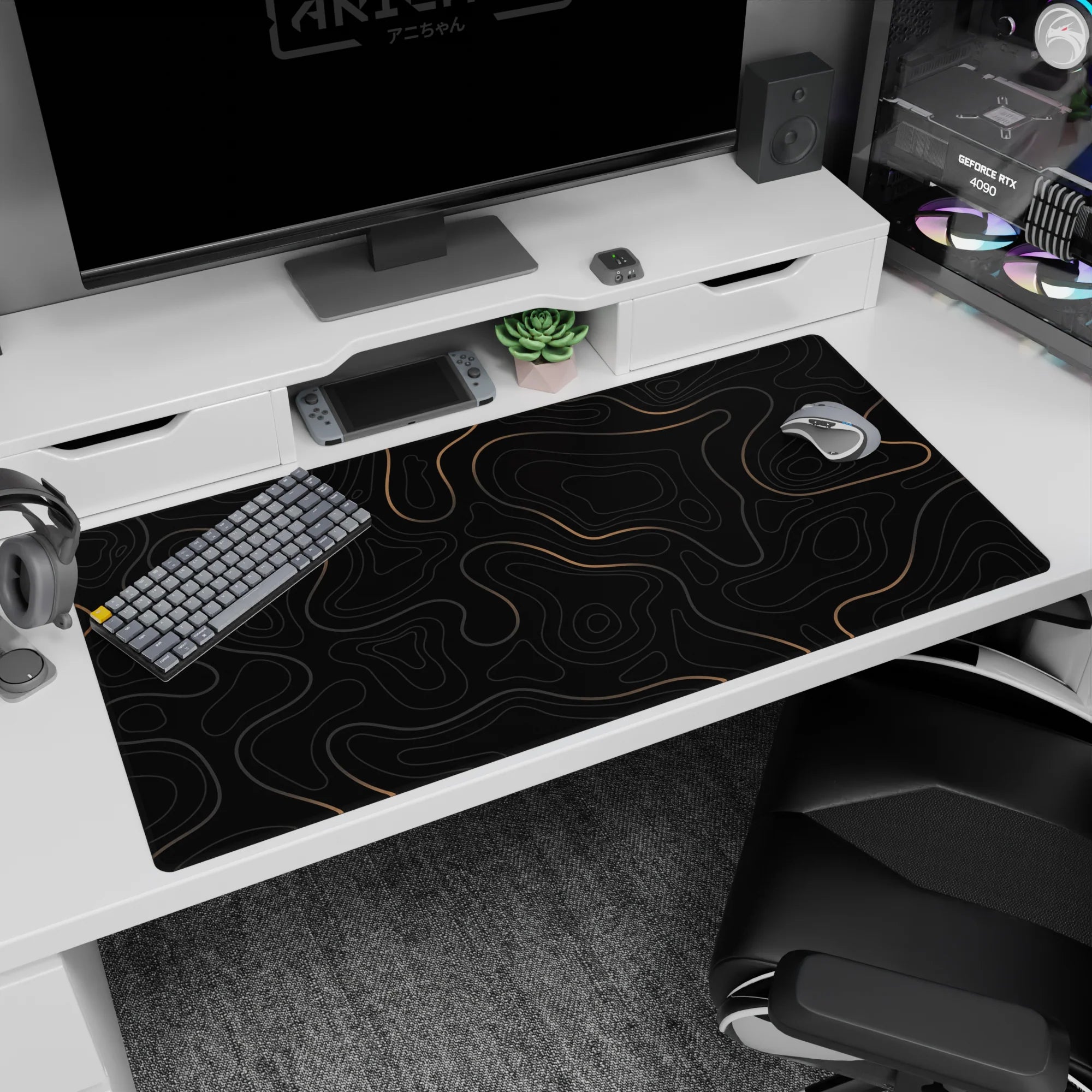 Topographic (Topo) Deskmat | Mousepad | Deskpad - Golden Topographic Dreams - AniChan