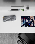 Flirty sci-fi chic anime mouse pad 14x10 inches with neon glow, crisp color pop, smooth tracking feel.