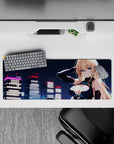 Cyan-accented neon lights anime desk mat mouse pad 32x12 inches, flirty fearless vibe, crisp colors.