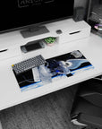 28x12 inches anime girl mouse pad showing white-suited astronaut reaching for silver-haired angel girl, visor shine.