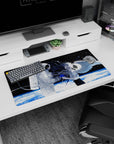 32x16 inches anime desk mat showing white-suited astronaut and angel-wing girl with flowing silver hair.