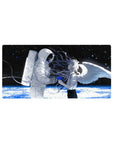 Anime girl mouse pad 32x16 inches with astronaut reaching for winged silver-haired girl in space.