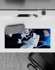 Anime girl mouse pad 28x12 inches in deep navy, bright moonlight, and electric blue haze for calm galaxy vibes.