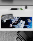 32x12 inches anime desk mouse pad in deep navy with moonlight glow and electric blue haze, calm sci-fi vibe.