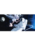 Anime girl desk pad 36x16 inches with silver-haired angel in space beside a white-suited astronaut.