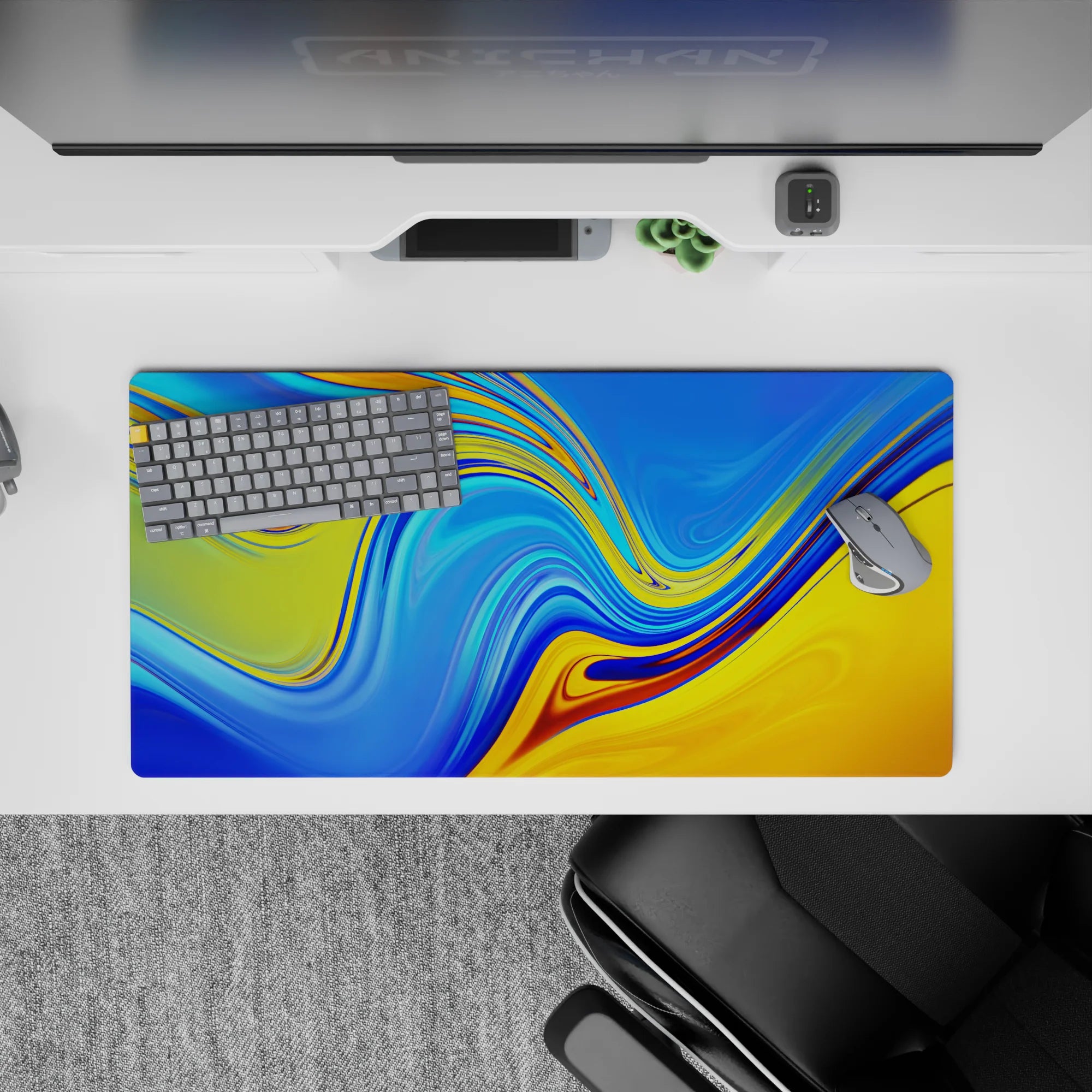 Abstract Deskmat | Mousepad | Deskpad - Sunset Liquid Waves - AniChan