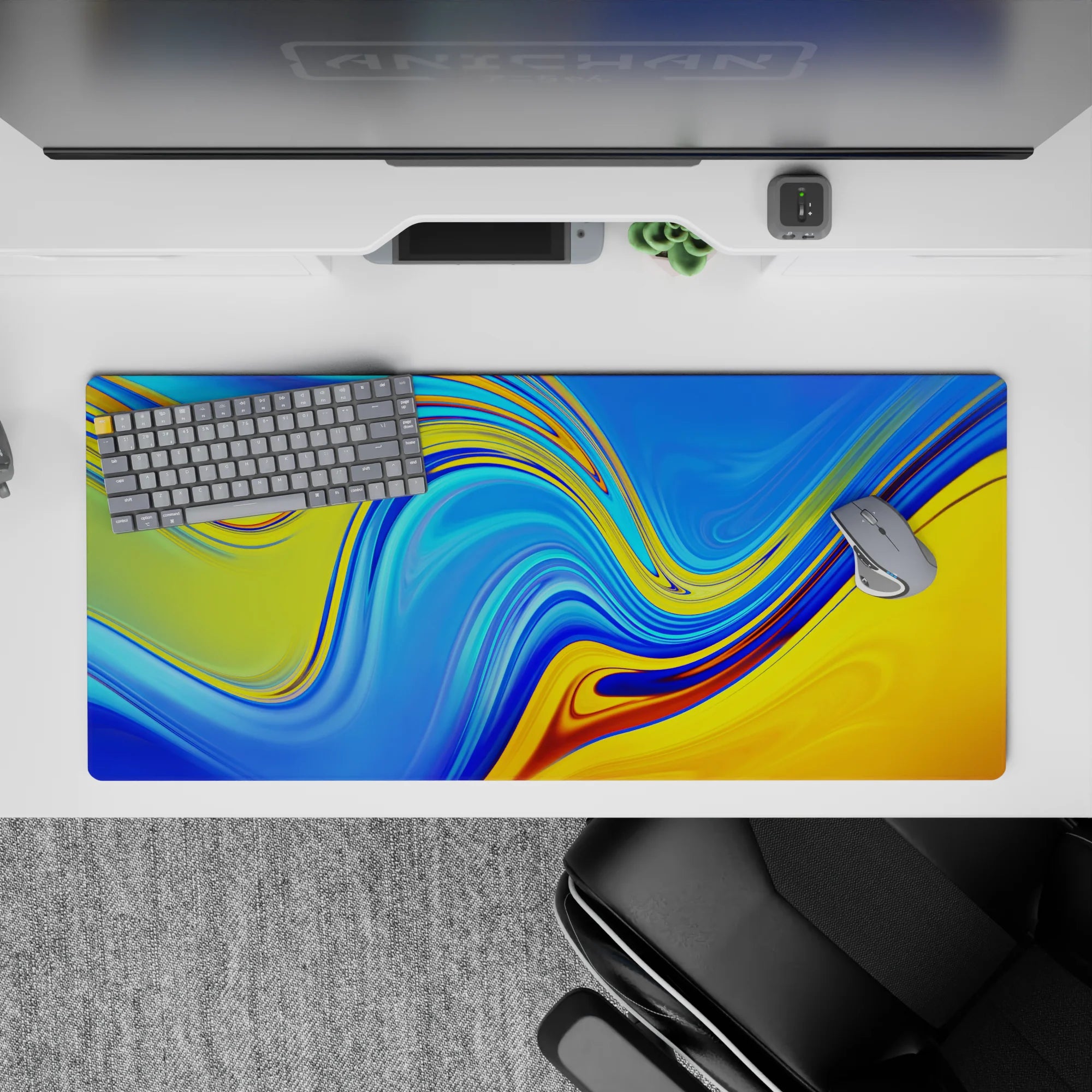 Abstract Deskmat | Mousepad | Deskpad - Sunset Liquid Waves - AniChan